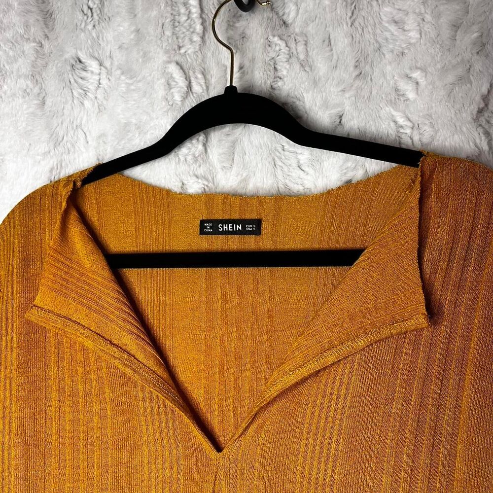 SHEIN SIZE SMALL Mustard Yellow long sleeve V-neck top - Picture 2 of 6